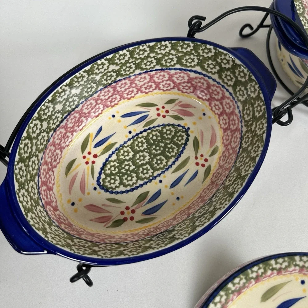 Temp-tations Old World 5pc Lidded Bakeware Set w/ Wire Racks Cobalt Trim
